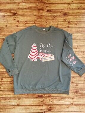 Christmas Tree Little Debbie Snack Cake 1X Women's Green Holiday Sweatshirt